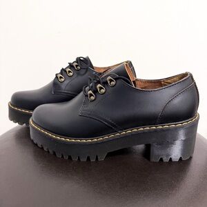Dr Martens Black Vintage Smooth Leona Lo Platform Block Heel Shoes NWOB US 10